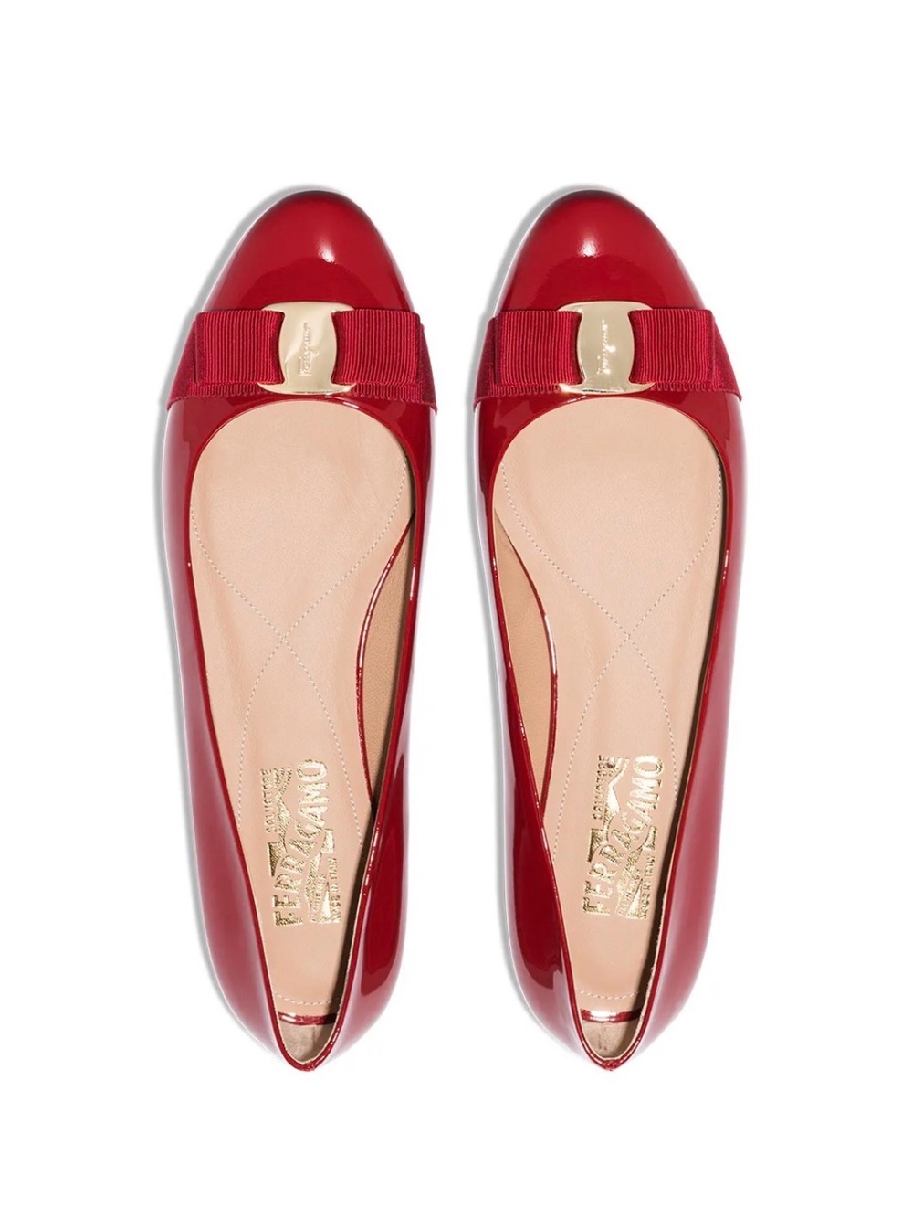 Salvatore Ferragamo Red Patent Leather Vara Bow Flats Size 6.5